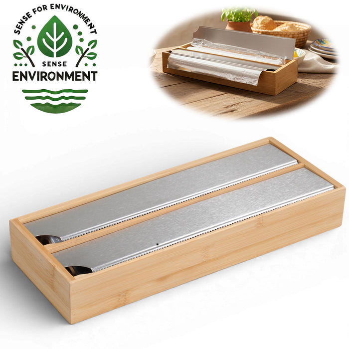 2-fach Holz Folienspender Bambus Schubladen Alufolienspender Folienschneider