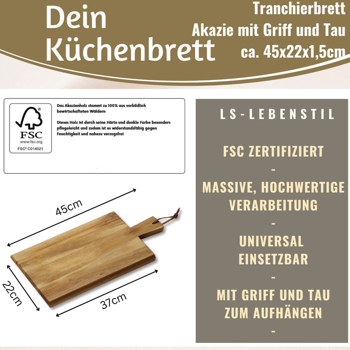 KI-generiertes Bild,Holz Griffbrett Servierbrett 45cm Akazie XL Eckig Schneidebrett Tranchierbrett