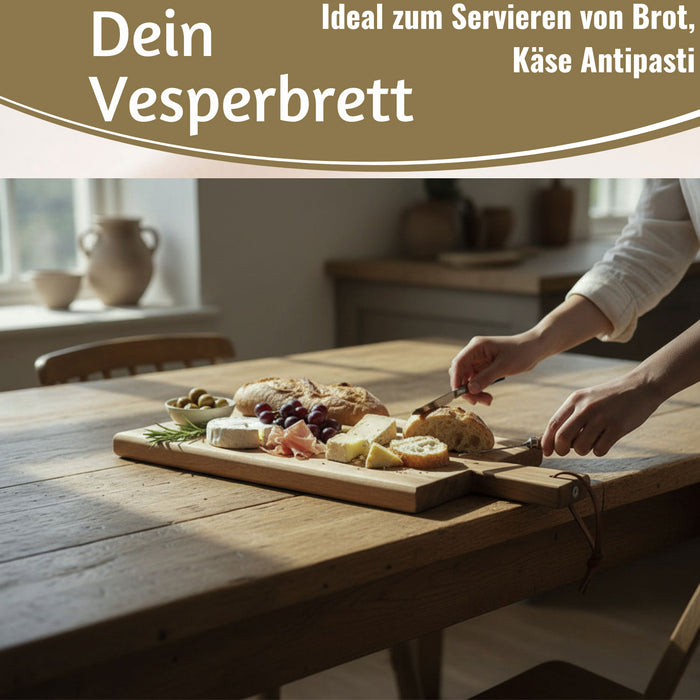 KI-generiertes Bild,Holz Griffbrett Servierbrett 45cm Akazie XL Eckig Schneidebrett Tranchierbrett