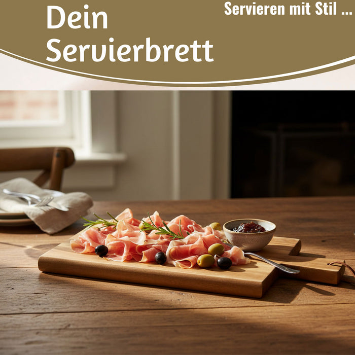 KI-generiertes Bild,Holz Griffbrett Servierbrett 45cm Akazie XL Eckig Schneidebrett Tranchierbrett