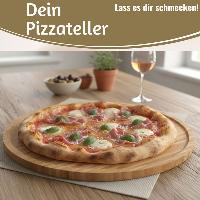 KI-generiertes Bild,XL Holz Pizzateller Servierteller 32cm Bambus Rund Schneidebrett Vesperbrett