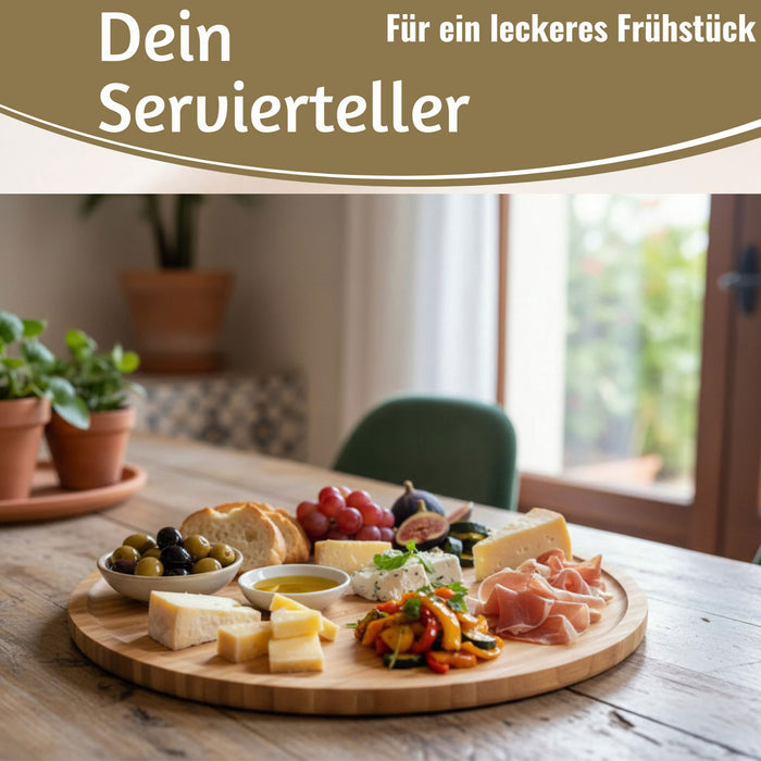 KI-generiertes Bild,XL Holz Pizzateller Servierteller 32cm Bambus Rund Schneidebrett Vesperbrett