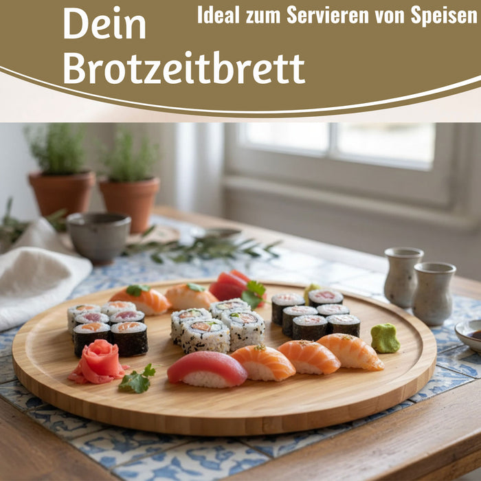KI-generiertes Bild,XL Holz Pizzateller Servierteller 32cm Bambus Rund Schneidebrett Vesperbrett