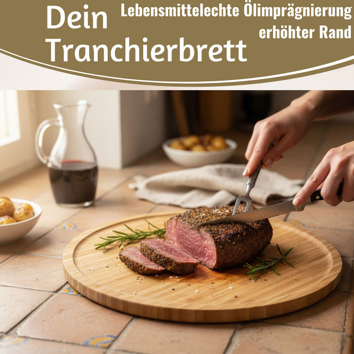 KI-generiertes Bild,XL Holz Pizzateller Servierteller 32cm Bambus Rund Schneidebrett Vesperbrett