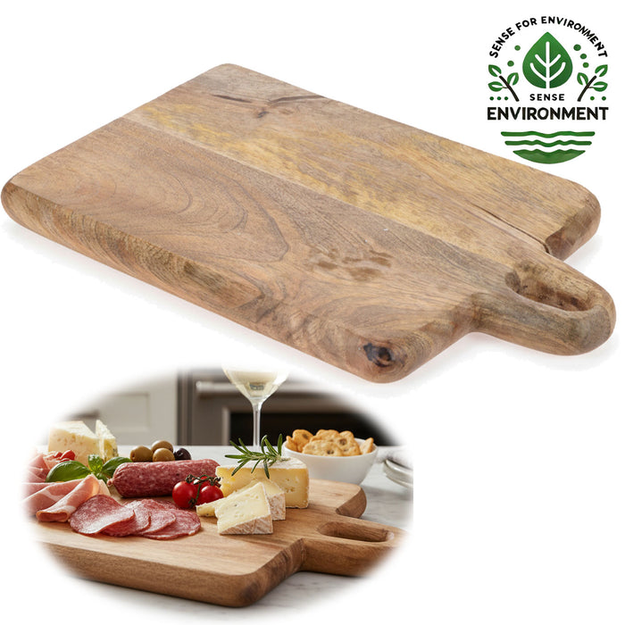 Mango Holz Schneidebrett mit Griff 38cm Vesperbrett Tranchierbrett Massiv