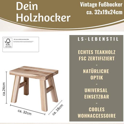 KI-generiertes Bild,Vintage Holz Fußhocker Braun Rustic 24cm Tritthocker Schemel Fußbank Bänkchen