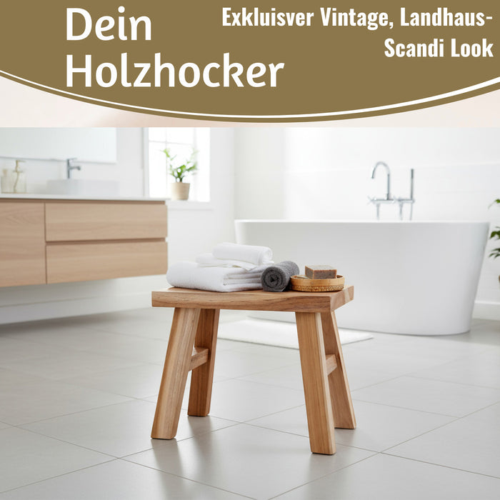 KI-generiertes Bild,Vintage Holz Fußhocker Braun Rustic 24cm Tritthocker Schemel Fußbank Bänkchen