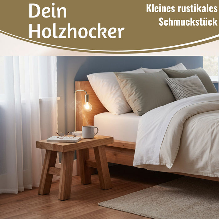 KI-generiertes Bild,Vintage Holz Fußhocker Braun Rustic 24cm Tritthocker Schemel Fußbank Bänkchen