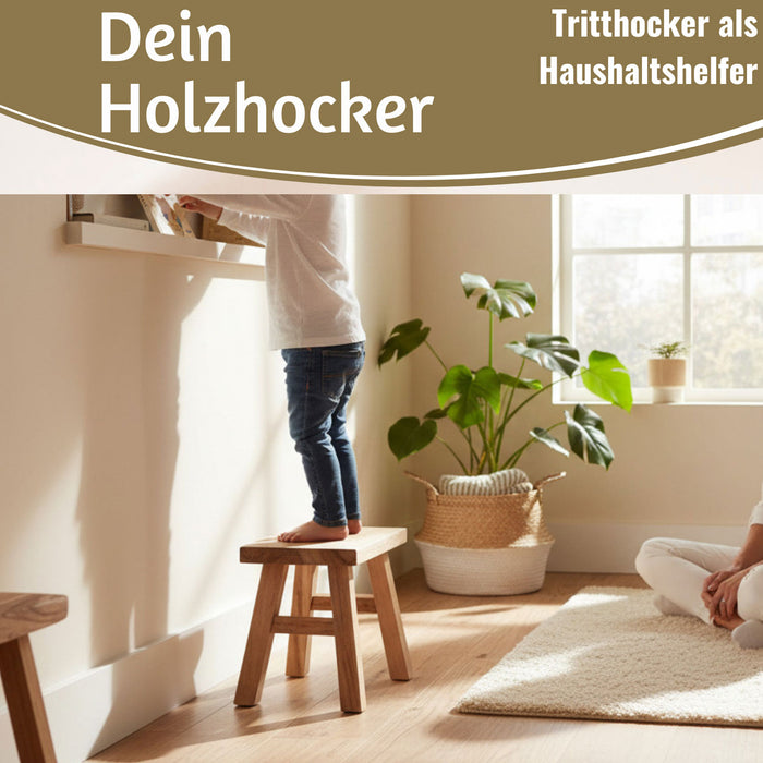 KI-generiertes Bild,Vintage Holz Fußhocker Braun Rustic 24cm Tritthocker Schemel Fußbank Bänkchen