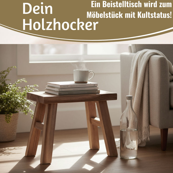KI-generiertes Bild,Vintage Holz Fußhocker Braun Rustic 24cm Tritthocker Schemel Fußbank Bänkchen