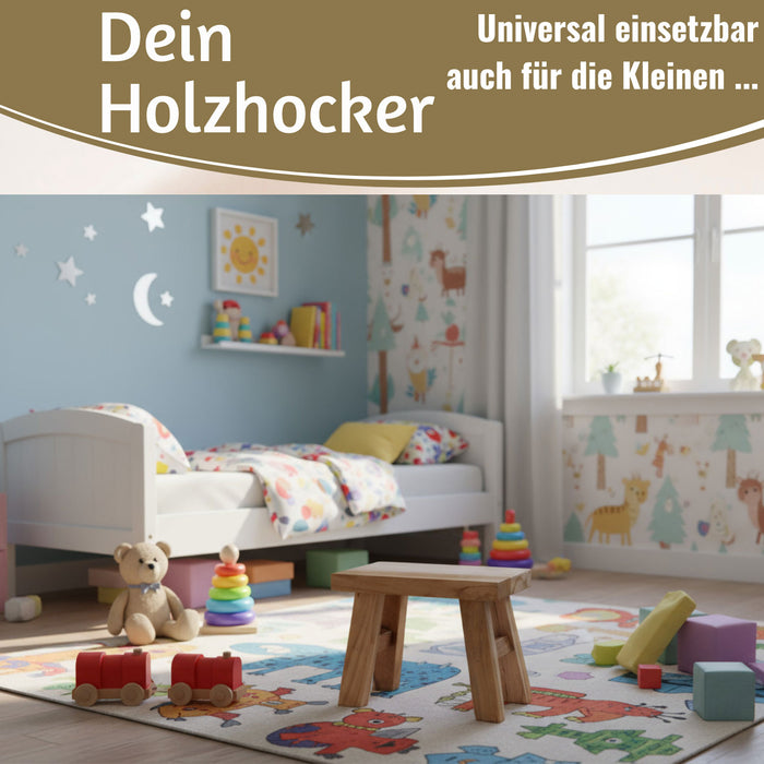 KI-generiertes Bild,Vintage Holz Fußhocker Braun Rustic 24cm Tritthocker Schemel Fußbank Bänkchen