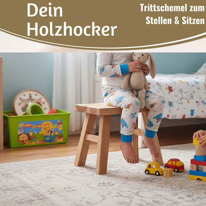KI-generiertes Bild,Vintage Holz Fußhocker Braun Rustic 24cm Tritthocker Schemel Fußbank Bänkchen