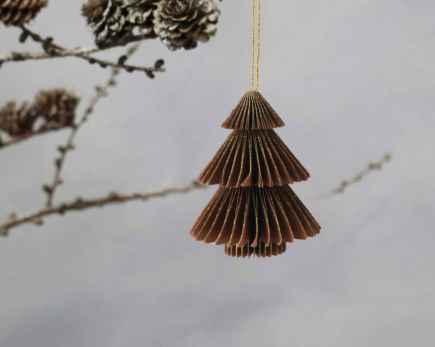 3x Papier Tannenbaum Petrol Grün Braun 8cm Deko-Hänger Weihnachten