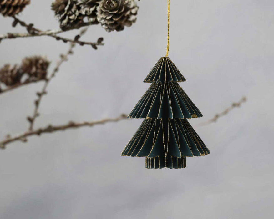 3x Papier Tannenbaum Petrol Grün Braun 8cm Deko-Hänger Weihnachten