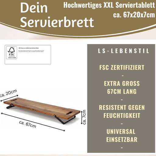 KI-generiertes Bild,XXL Akazie Serviertablett 67cm klappbar Holz Tablett Tabletttisch Frühstückstablett