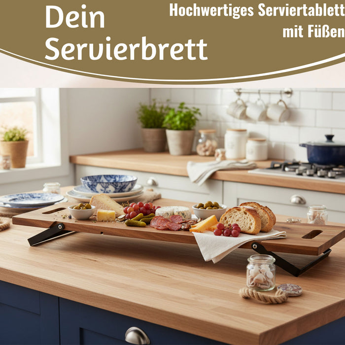 KI-generiertes Bild,XXL Akazie Serviertablett 67cm klappbar Holz Tablett Tabletttisch Frühstückstablett