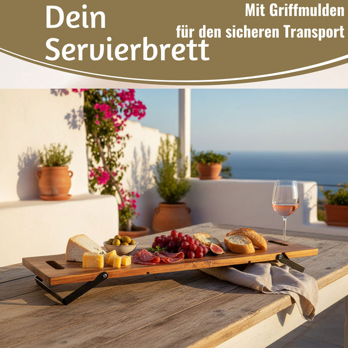 KI-generiertes Bild,XXL Akazie Serviertablett 67cm klappbar Holz Tablett Tabletttisch Frühstückstablett