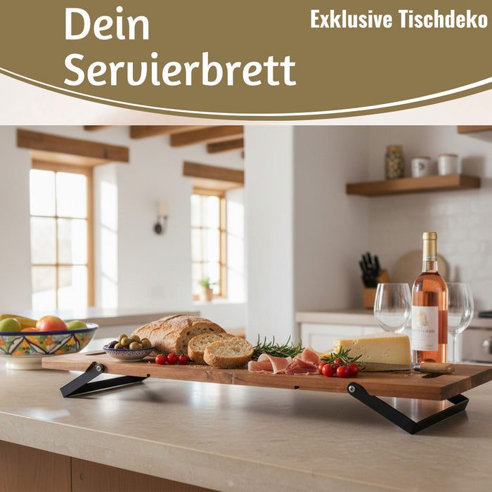 KI-generiertes Bild,XXL Akazie Serviertablett 67cm klappbar Holz Tablett Tabletttisch Frühstückstablett