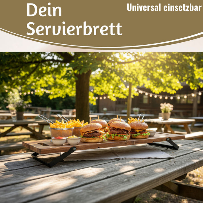 KI-generiertes Bild,XXL Akazie Serviertablett 67cm klappbar Holz Tablett Tabletttisch Frühstückstablett
