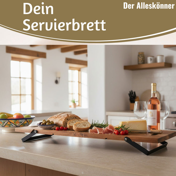 KI-generiertes Bild,XXL Akazie Serviertablett 67cm klappbar Holz Tablett Tabletttisch Frühstückstablett