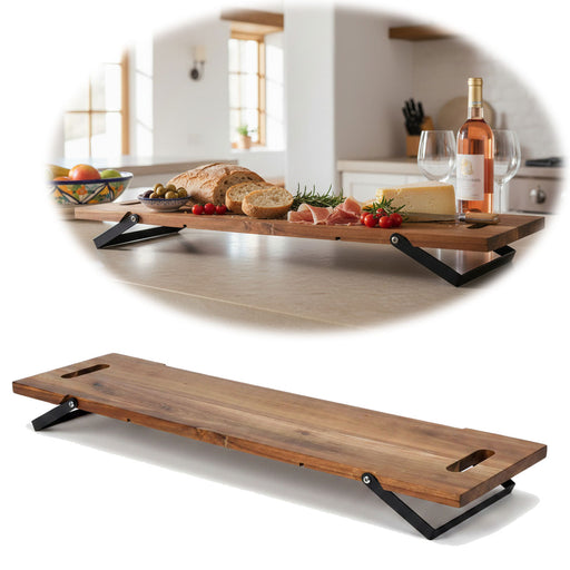 KI-generiertes Bild XXL Akazie Serviertablett 67cm klappbar Holz Tablett Tabletttisch Frühstückstablett