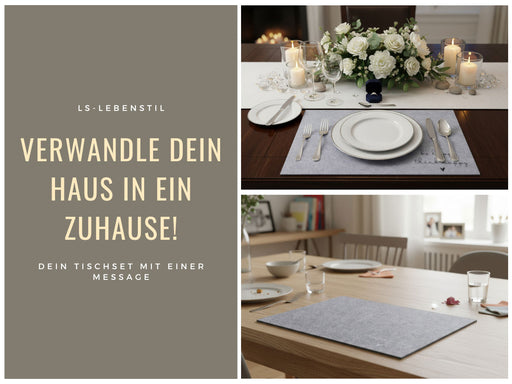 2x Filz Tischset Platzset Happy Hell-Grau 45cm Rechteckig Platzdeckchen Platzmatte