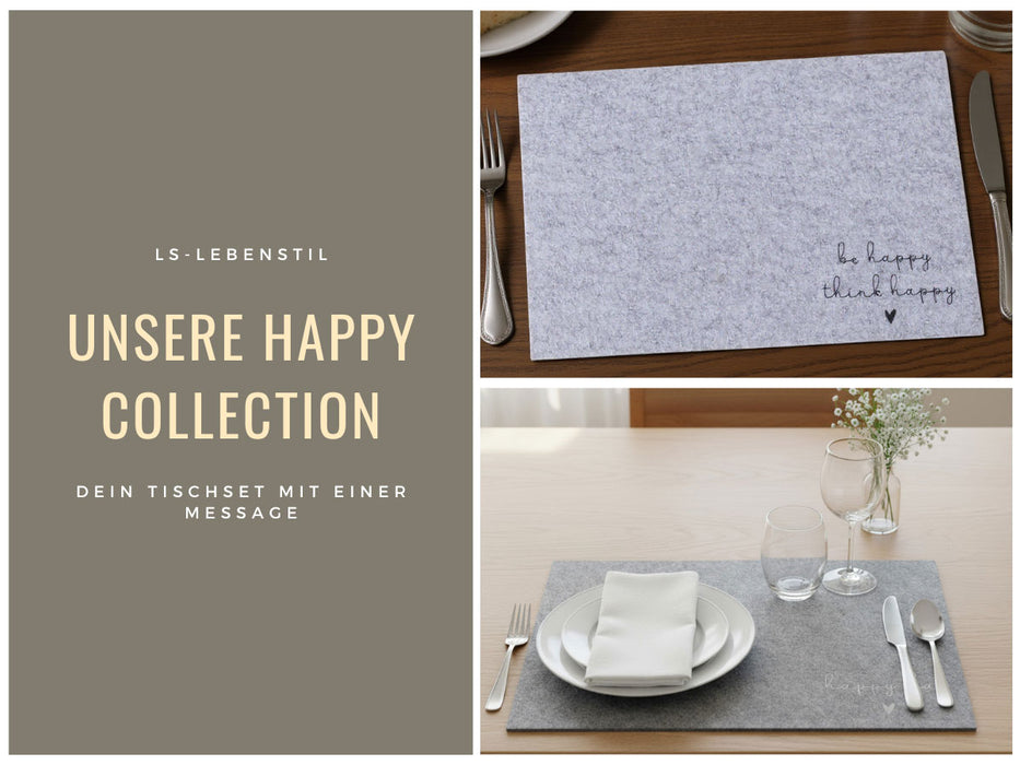 KI-generiertes Bild,2x Filz Tischset Platzset Happy Hell-Grau 45cm Rechteckig Platzdeckchen Platzmatte