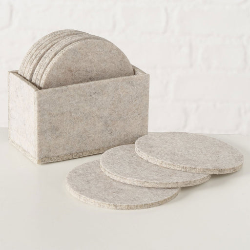 10x Filz Glasuntersetzer Beige Rund 10cm mit Box für Gläser Getränke Tassen Deko