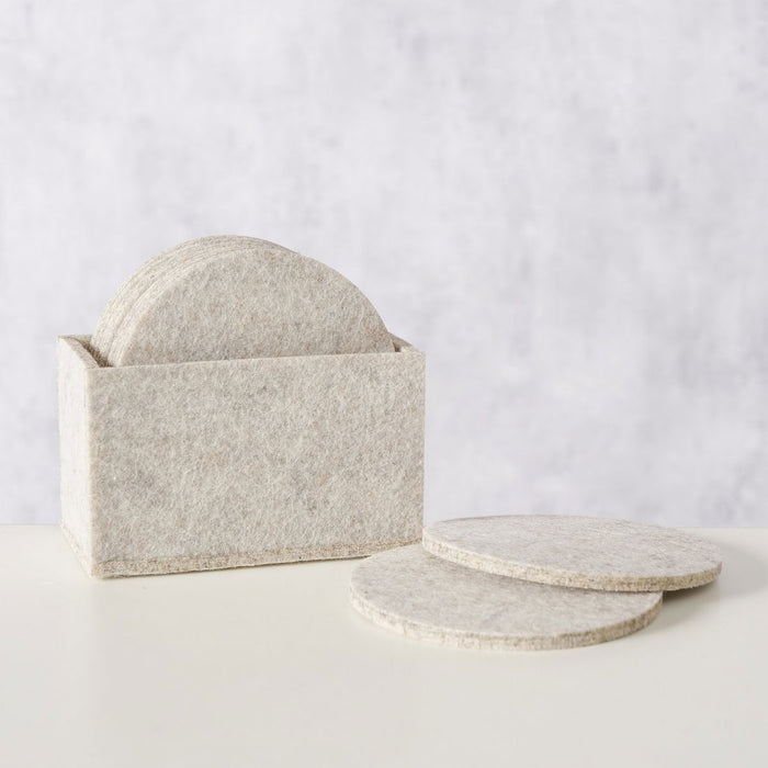 10x Filz Glasuntersetzer Beige Rund 10cm mit Box für Gläser Getränke Tassen Deko