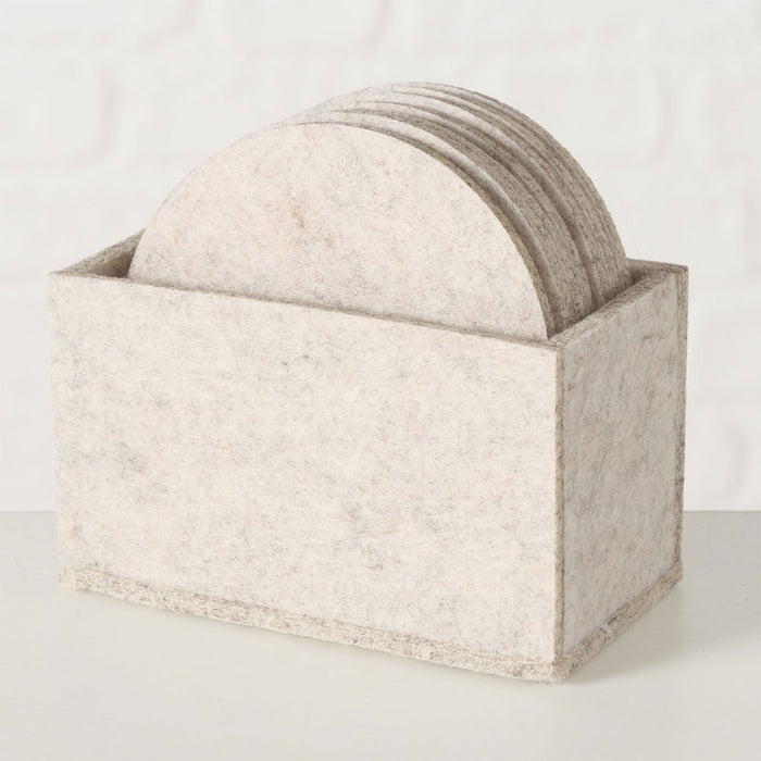 10x Filz Glasuntersetzer Beige Rund 10cm mit Box für Gläser Getränke Tassen Deko