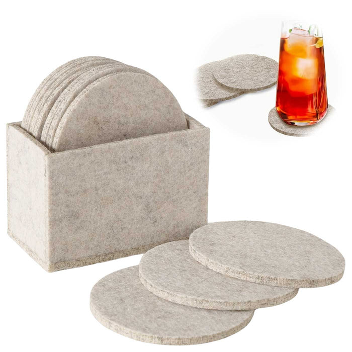 10x Filz Glasuntersetzer Beige Rund 10cm mit Box für Gläser Getränke Tassen Deko