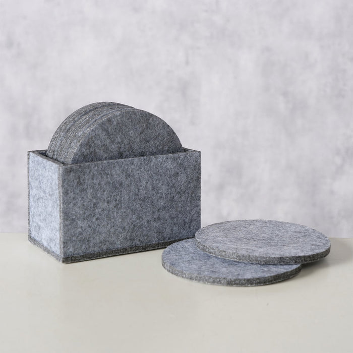 10x Filz Glasuntersetzer Grau Rund 10cm mit Box für Gläser Getränke Tassen Deko