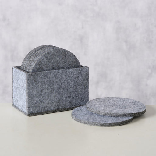 10x Filz Glasuntersetzer Grau Rund 10cm mit Box für Gläser Getränke Tassen Deko
