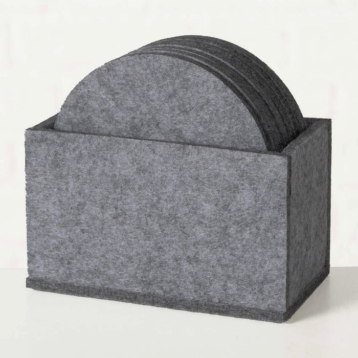10x Filz Glasuntersetzer Grau Rund 10cm mit Box für Gläser Getränke Tassen Deko