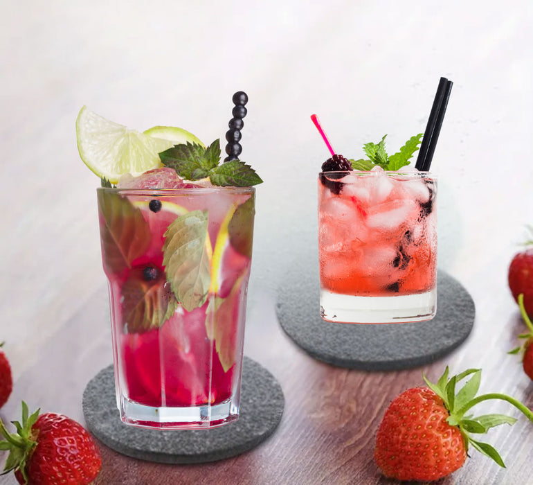 10x Filz Glasuntersetzer Grau Rund 10cm mit Box für Gläser Getränke Tassen Deko