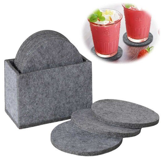 10x Filz Glasuntersetzer Grau Rund 10cm mit Box für Gläser Getränke Tassen Deko