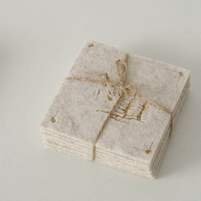 6x Filz Glasuntersetzer 10cm Berge Beige Gold Eckig für Gläser Getränke Tassen