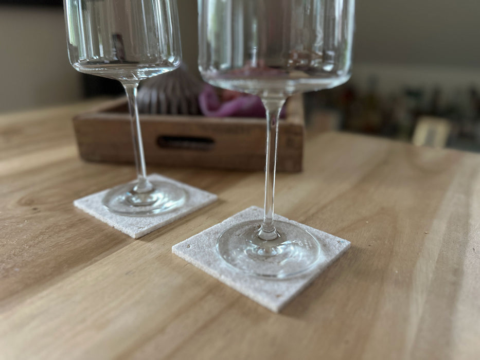 6x Filz Glasuntersetzer 10cm Berge Beige Gold Eckig für Gläser Getränke Tassen