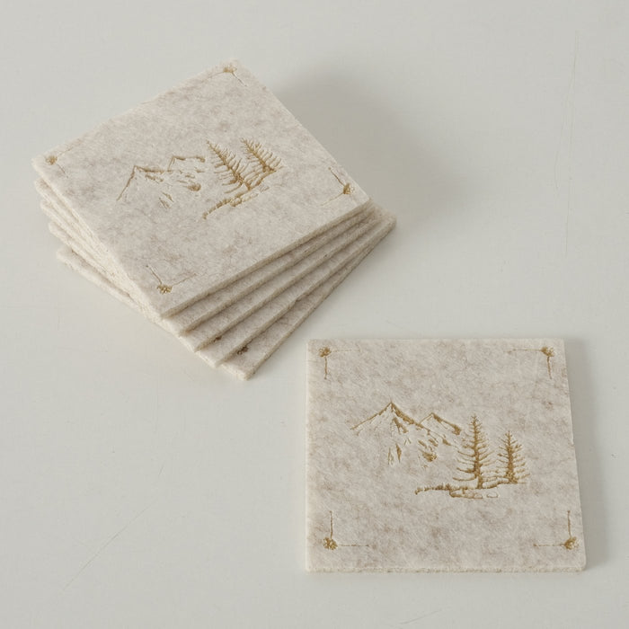 6x Filz Glasuntersetzer 10cm Berge Beige Gold Eckig für Gläser Getränke Tassen