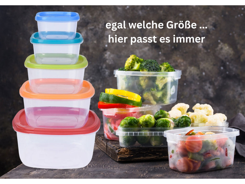 5-fach Frischhaltedosen Set 225-1900ml Quadrat Deckel Gefrierdosen Vorratsdosen