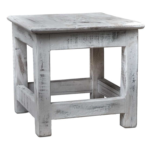 Vintage Holz Fußhocker Tritthocker Weiß 26cm Fundholz Schemel Fußbank Bänkchen