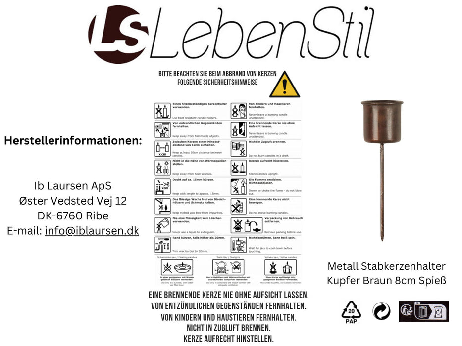 IB Laursen Metall Stabkerzenhalter Kupfer Braun 8cm Spieß Kerzenständer Kerzenstecker