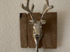 2 Garderobenhaken Holz Alu Hirsch-Kopf Braun Set Wandhaken Wand-Garderobe