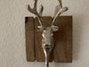 2 Garderobenhaken Holz Alu Hirsch-Kopf Braun Set Wandhaken Wand-Garderobe