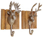 2 Garderobenhaken Holz Alu Hirsch-Kopf Braun Set Wandhaken Wand-Garderobe