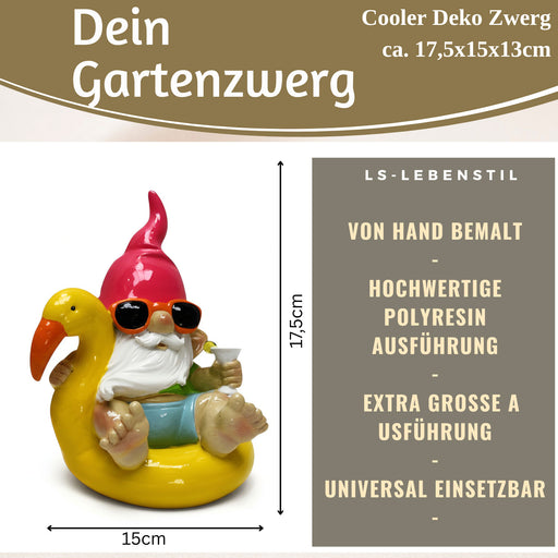 XL Deko Figur Gartenzwerg Gelb sitzend 17cm Gnom Skulptur Gartenstatue Statue Objekt
