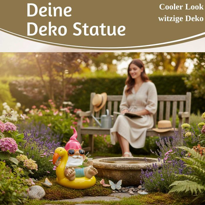 XL Deko Figur Gartenzwerg Gelb sitzend 17cm Gnom Skulptur Gartenstatue Statue Objekt