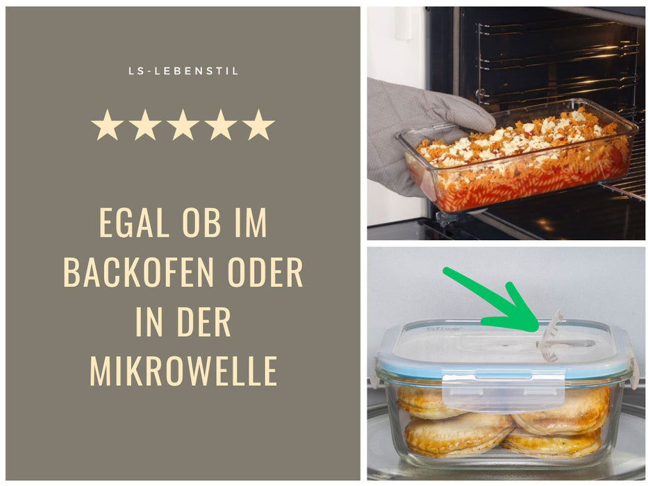 Glas Frischhaltedose Cook & Lock 1000ml mit Deckel Lebensmittel Mikrowelle Gefrierbox