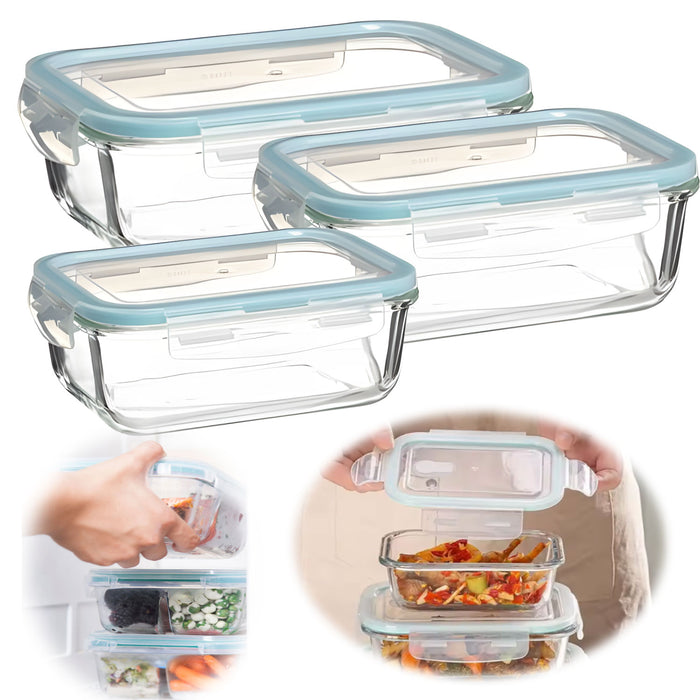 Glas Frischhaltedose Cook & Lock 3´er Set  mit Deckel Lebensmittel Mikrowelle Gefrierbox