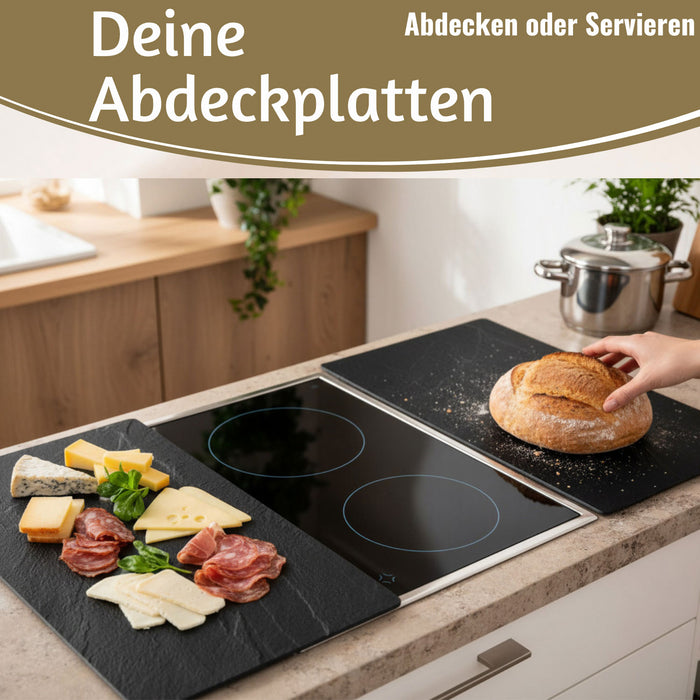 2´er Set ESG Glas Herdabdeckplatten Schiefer 52x30cm Glasschneidebrett Schneidebrett